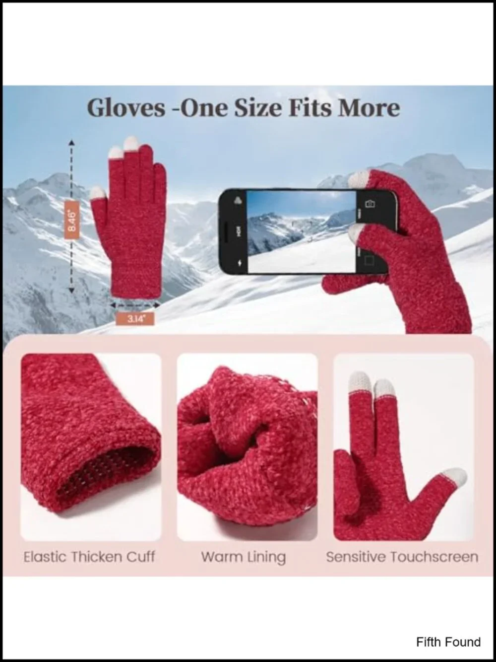 3-in-1 Winter Hat Scarf Gloves Set Acrylic Knit Fuzzy Lined Touch Screen